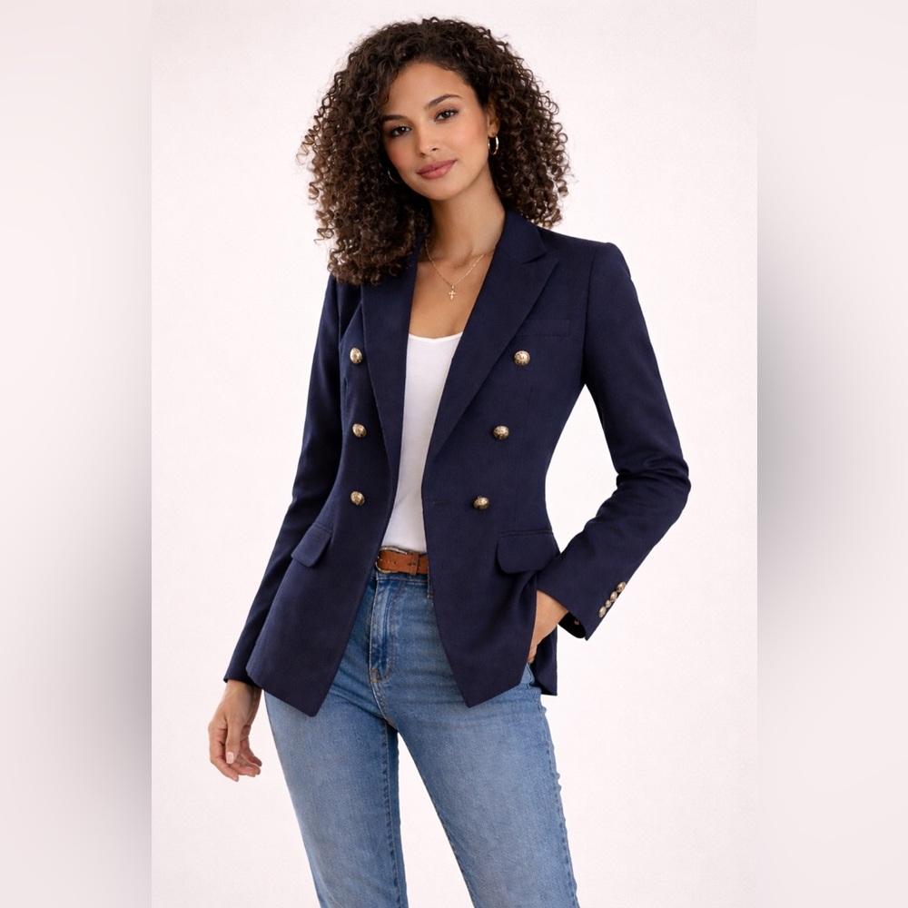 Belle & Bloom Navy Double-Breasted Blazer – Size L